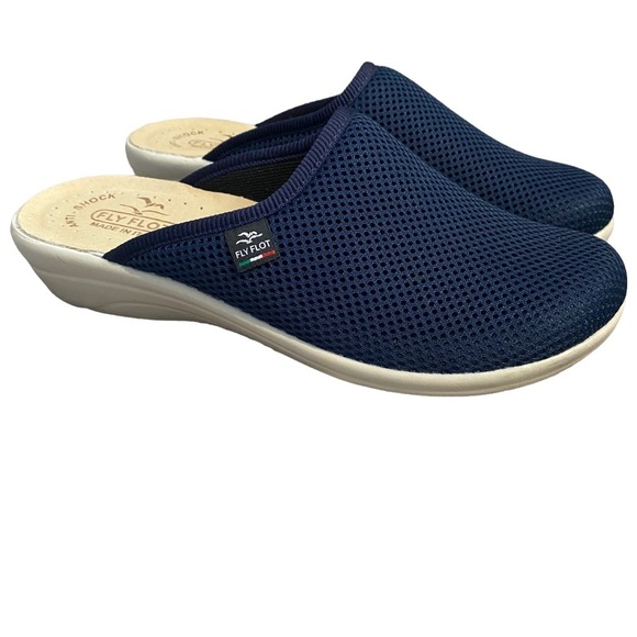 fly flog Shoes - Fly Flot Women's 39 US 8 Blue Mesh Anti-Shock Anatomic Wedge Mule Clogs ITALY